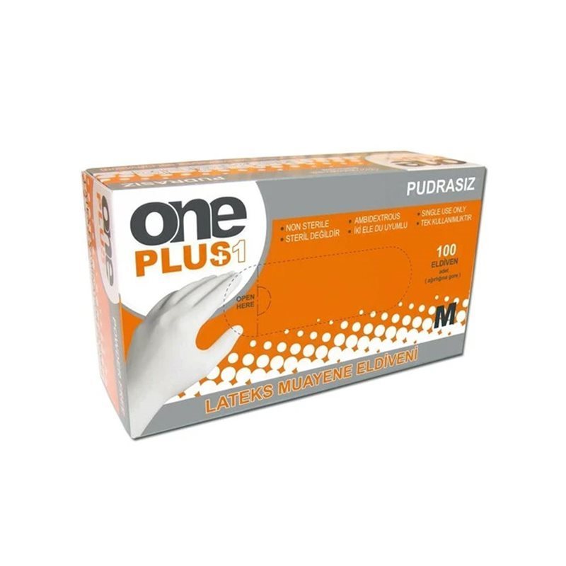 One Plus Lateks Pudrasız Muayene Eldiveni 100 lü Paket