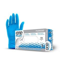 One Plus Mavi Nitril Muayene Eldiveni Pudrasız 100 lü Paket