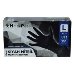 Haspet Siyah Nitril Muayene Eldiveni Pudrasız 100 lü Paket