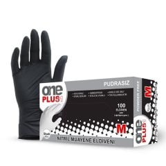 One Plus Siyah Nitril Muayene Eldiveni Pudrasız 100 lü Paket