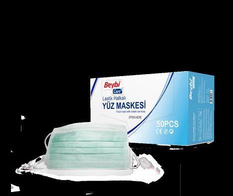 3-Katlı Lastik Halkalı Yüz Maskesi