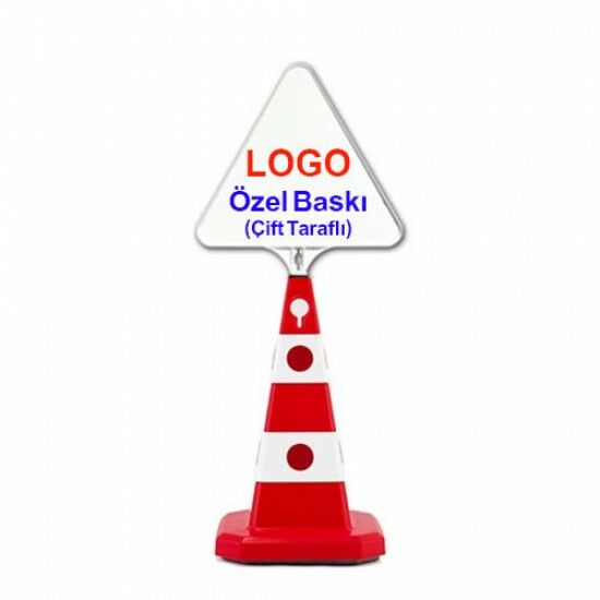 Ultra Kedi Gözlü Trafik Konisi 60 cm + Üçgen Tabela + Baskılı