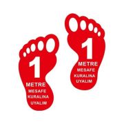 Ayak İzi 1 Metre Mesafeyi Koruyalım Yer Etiketi 30 cm Kırmızı